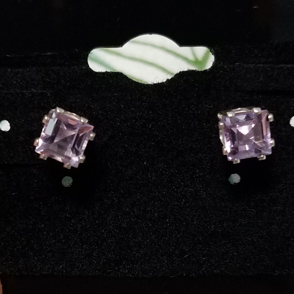 Beautiful genuine sterling silver amethyst studs